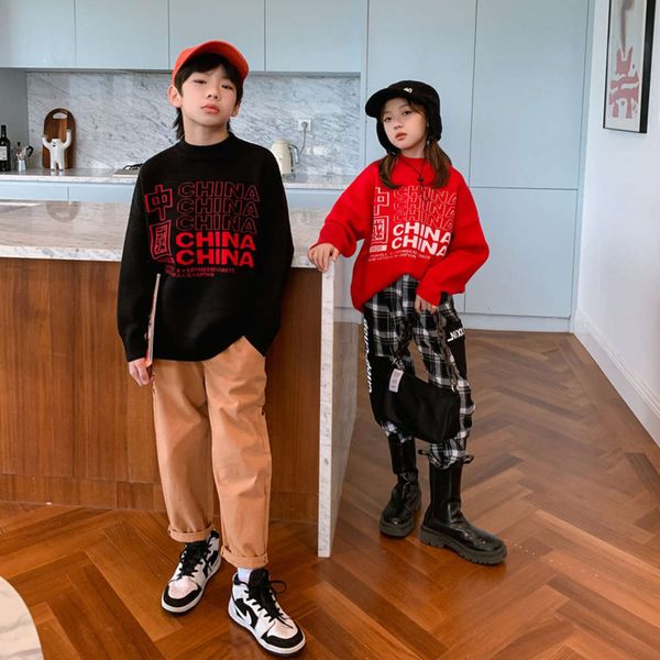 and red autumn winter new korean patriotic black dual color children's sweater can keep warm kthh, Blue
and red autumn winter new korean patriotic black dual color children's sweater can keep warm kthh, Blue