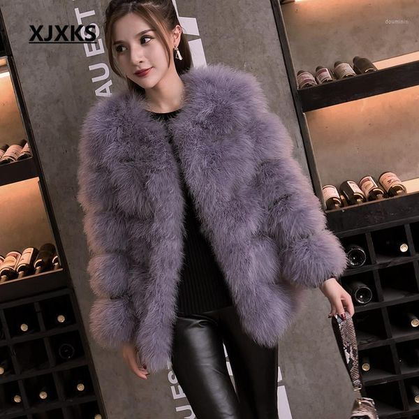 2018 autumn and winter long section of thick round neck slim thin ostrich hair real ostrich feather coat women winter jacket1, Black
2018 autumn and winter long section of thick round neck slim thin ostrich hair real ostrich feather coat women winter jacket1, Black