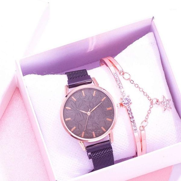 2pc/set women watches printing flowers magnet watch buckle fashion casual female wristwatch pattern dial simple bracelet1, Slivery;brown
2pc/set women watches printing flowers magnet watch buckle fashion casual female wristwatch pattern dial simple bracelet1, Slivery;brown