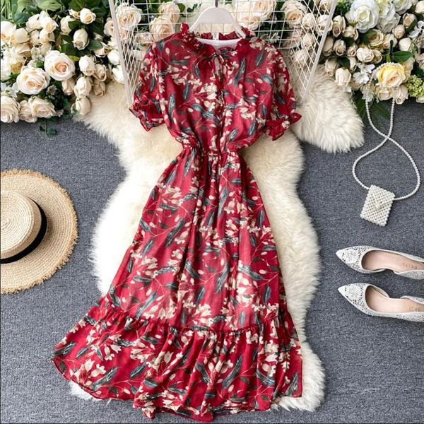sweet women dress 2020 summer korean fashion vintage floral printed short sleeve midi dress elastic waist elegant ruffle dresses, Black;gray
sweet women dress 2020 summer korean fashion vintage floral printed short sleeve midi dress elastic waist elegant ruffle dresses, Black;gray