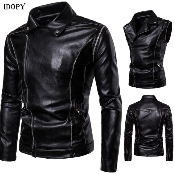 idopy faux leather jacket men multi zippers motorcycle biker pu soft punk bomber coat with detachable sleeves, Black
idopy faux leather jacket men multi zippers motorcycle biker pu soft punk bomber coat with detachable sleeves, Black