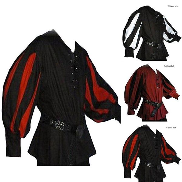 men's long sleeve shirt retro stand collar shirt tied bandage loose stitching stage performance clothes 2021, White;black
men's long sleeve shirt retro stand collar shirt tied bandage loose stitching stage performance clothes 2021, White;black