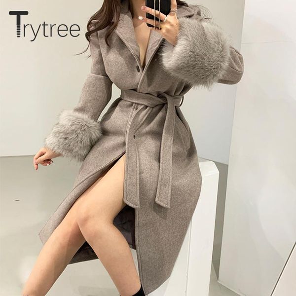 trytree 2020 autumn winter women tweed blends casual patchwork faux fur sleeve belt women's jacket solid office lady long coat, Black
trytree 2020 autumn winter women tweed blends casual patchwork faux fur sleeve belt women's jacket solid office lady long coat, Black