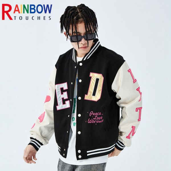 Rainbowtouches - high quality couple Baseball Jacket, jacket with heart and embroidered letters, side pocket, single button, Black
Rainbowtouches - high quality couple Baseball Jacket, jacket with heart and embroidered letters, side pocket, single button, Black