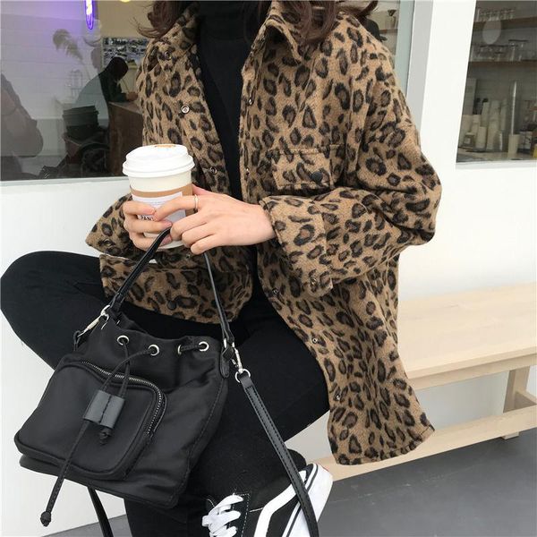 women's wool & blends leopard coat women 's fashion ins autumn and winter korean version loose collar medium length long sleeve sh, Black
women's wool & blends leopard coat women 's fashion ins autumn and winter korean version loose collar medium length long sleeve sh, Black