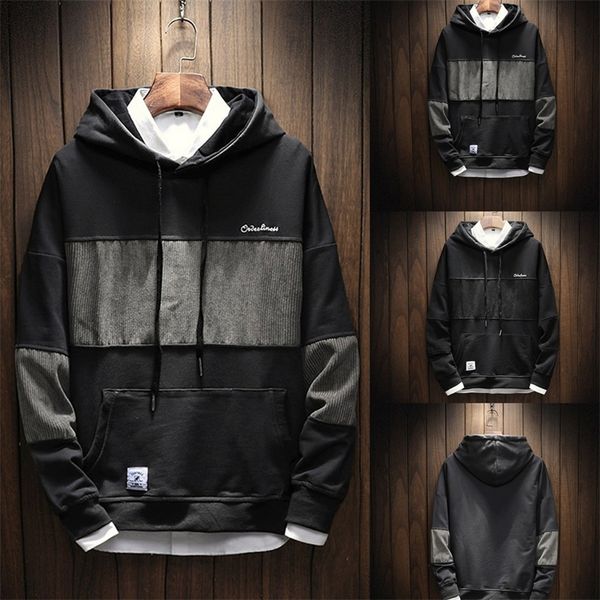 men's casual fashion streetwear autumn harajuku patchwork pullover sport style hoodie loose outwear blouse #1535 201127, Black
men's casual fashion streetwear autumn harajuku patchwork pullover sport style hoodie loose outwear blouse #1535 201127, Black