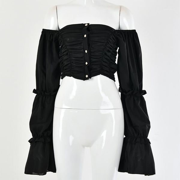 2020 chiffon button puff sleeve crop women black slash neck backless short shirts female summer fashion ladies clothes1, White
2020 chiffon button puff sleeve crop women black slash neck backless short shirts female summer fashion ladies clothes1, White