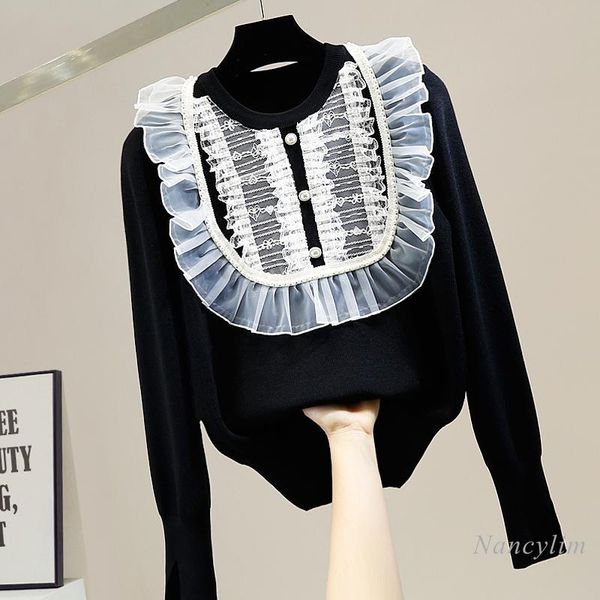 beads sweet lace pleated ruffles sweater for woman patchwork round neck pullover ladies elegant knit pull femme, White;black
beads sweet lace pleated ruffles sweater for woman patchwork round neck pullover ladies elegant knit pull femme, White;black