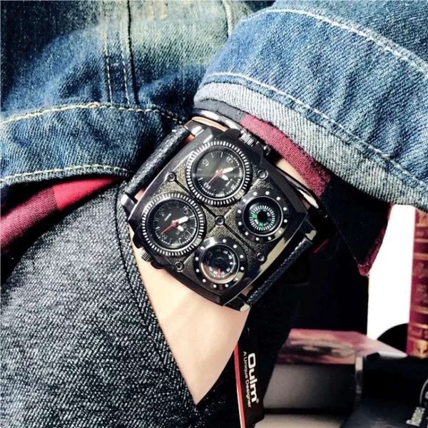 big style oulm dial leather military creative sports square watch men's korean fashion, Slivery;brown
big style oulm dial leather military creative sports square watch men's korean fashion, Slivery;brown