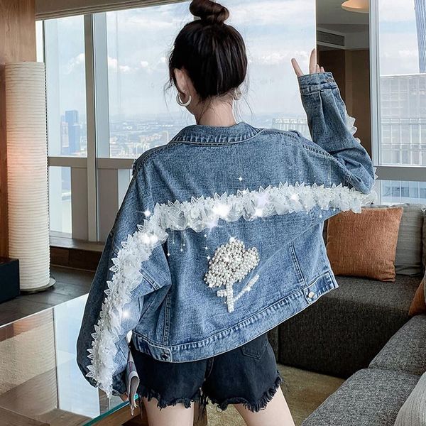 women's jackets 2021 heavy industry beaded rhinestone loose bat sleeve short denim jacket women, Black;brown
women's jackets 2021 heavy industry beaded rhinestone loose bat sleeve short denim jacket women, Black;brown
