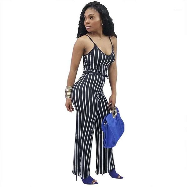 women sling v-neck summer striped long jumpsuit with slash hollow back office lady strip loose piece trousers1, Black;white
women sling v-neck summer striped long jumpsuit with slash hollow back office lady strip loose piece trousers1, Black;white