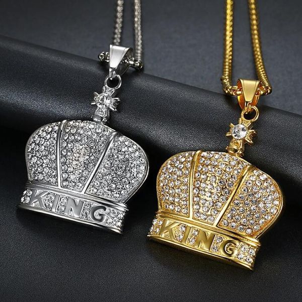 king crown pendant necklace gold plated stainless steel inlaid crystal pendant 61cm chain hip hop jewellry, Silver
king crown pendant necklace gold plated stainless steel inlaid crystal pendant 61cm chain hip hop jewellry, Silver