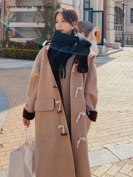 women's wool & blends horn button woolen coat middle school long 2021 winter korean loose style student fashion, Black
women's wool & blends horn button woolen coat middle school long 2021 winter korean loose style student fashion, Black
