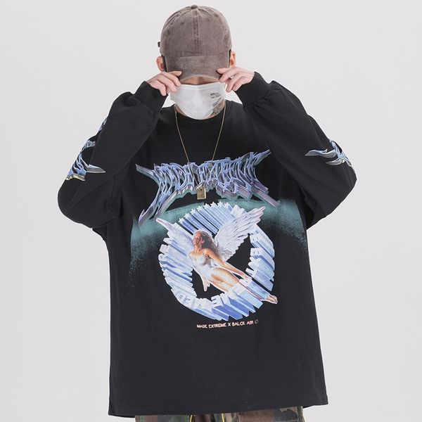 men hip hop t shirt streetwear retro angel print harajuku tshirt loose hiphop t-shirt oversize cotton tees long sleeve 201203, White;black
men hip hop t shirt streetwear retro angel print harajuku tshirt loose hiphop t-shirt oversize cotton tees long sleeve 201203, White;black