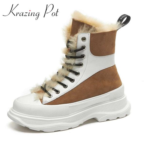 krazing pot winter keep warm mixed colors fur snow boots flats platform round toe thick high heel lace up maiden ankle boots l09, Black
krazing pot winter keep warm mixed colors fur snow boots flats platform round toe thick high heel lace up maiden ankle boots l09, Black