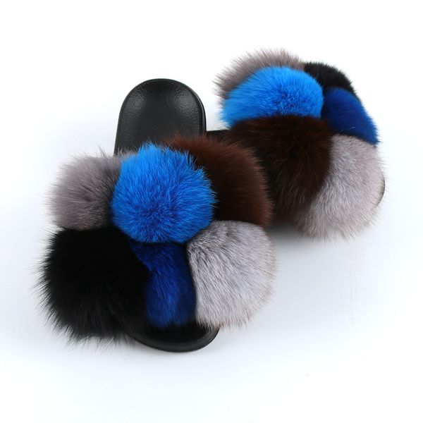 real women wholesale new design winter slippers for kids with fur ball slippers, Black
real women wholesale new design winter slippers for kids with fur ball slippers, Black