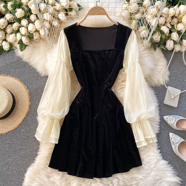casual dresses lady square neck a-line dress fashion women autumn winter long sleeve contrast stitching retro velvet lack vestidos q6841, Black;gray
casual dresses lady square neck a-line dress fashion women autumn winter long sleeve contrast stitching retro velvet lack vestidos q6841, Black;gray