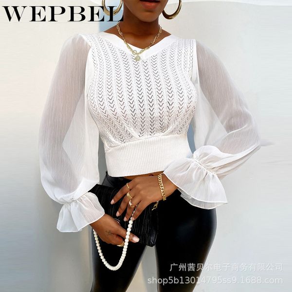 women hollow out mesh patchwork knitted pullover sweater crop ladies elegant long sleeve see through knitwear q1210, White;black
women hollow out mesh patchwork knitted pullover sweater crop ladies elegant long sleeve see through knitwear q1210, White;black
