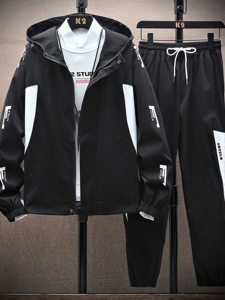 men letter graphic raglan sleeve contrast panel hooded jacket & pants without x8hm#, Gray
men letter graphic raglan sleeve contrast panel hooded jacket & pants without x8hm#, Gray