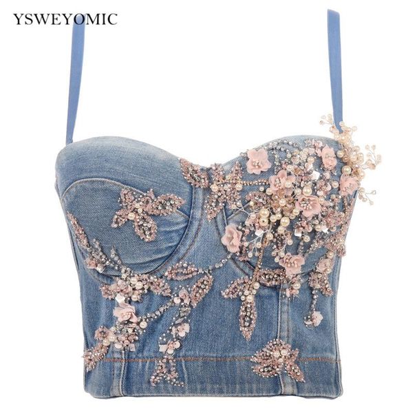 2021 performance costume handmade floral beads bustier party night club shiny crop denim tank jeans vest bra for stage, White
2021 performance costume handmade floral beads bustier party night club shiny crop denim tank jeans vest bra for stage, White