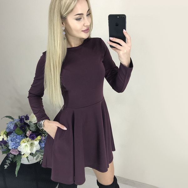 autumn winter casual long sleeve a line dress office ladies o neck solid mini dress fashion elegant women dresses vestidos 201125, Black;gray
autumn winter casual long sleeve a line dress office ladies o neck solid mini dress fashion elegant women dresses vestidos 201125, Black;gray