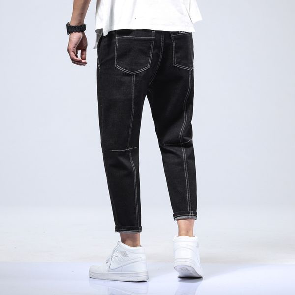autumn new large men's fashion brand fattening loose casual capris fat middle waist black jeans, Blue