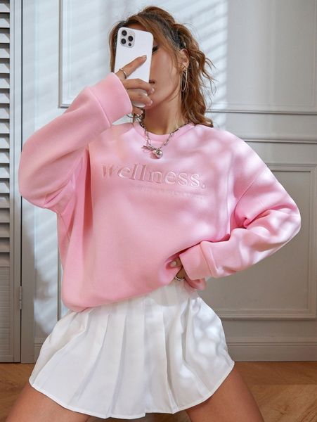 slogan embroidery drop shoulder sweatshirt b6hi#, White;black 
slogan embroidery drop shoulder sweatshirt b6hi#, White;black