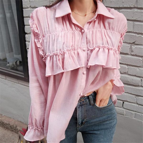 women's blouses & shirts womens pink casual loose turn-down collar lotus leaf sleeves females single breasted cardigan ladies spring, White
women's blouses & shirts womens pink casual loose turn-down collar lotus leaf sleeves females single breasted cardigan ladies spring, White