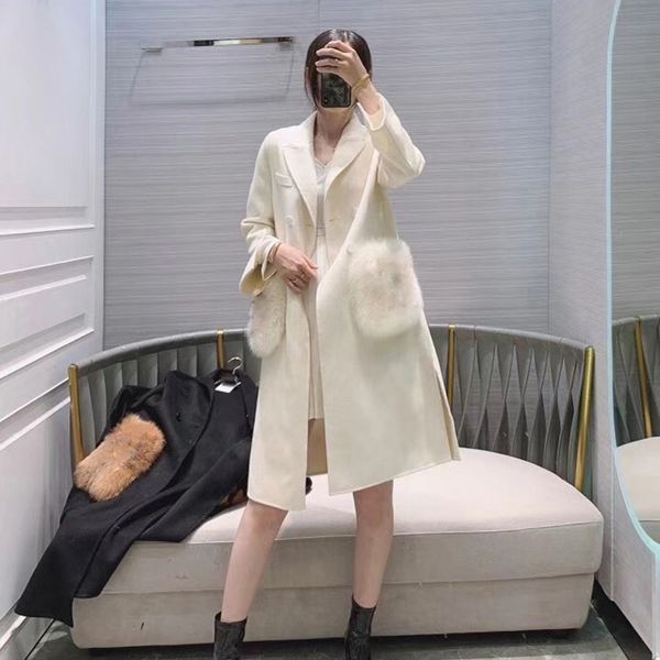 ladies wool autumn coat with fox skin suit pockets deep collar long jacket outerwear female streetwear g0x7, Black
ladies wool autumn coat with fox skin suit pockets deep collar long jacket outerwear female streetwear g0x7, Black