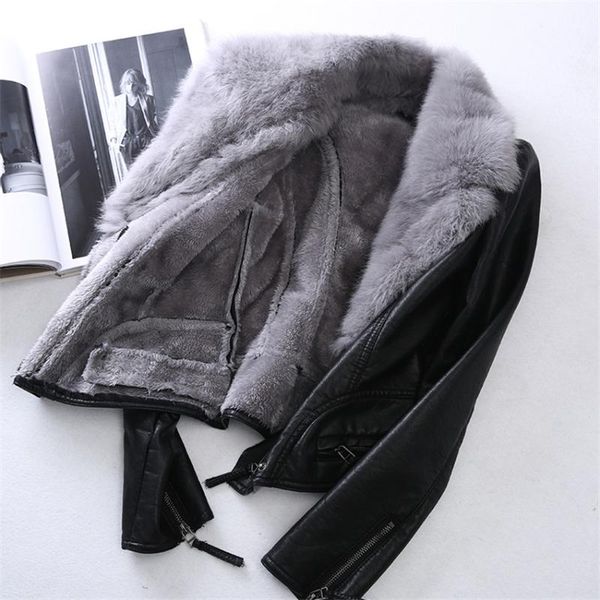 women's leather & faux winter women rex fur collar pu coat slim short thicken add velvet jacket female big size soft coats 1007, Black
women's leather & faux winter women rex fur collar pu coat slim short thicken add velvet jacket female big size soft coats 1007, Black