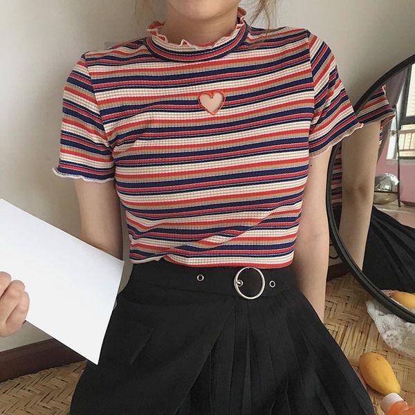 2021 women harajuku short sleeves heart hollow out tee retro striped cute sweet tees love embroidery female yc52, White
2021 women harajuku short sleeves heart hollow out tee retro striped cute sweet tees love embroidery female yc52, White