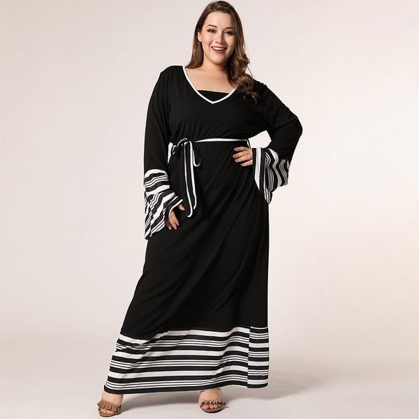 casual dresses solid stitching stripe long dress middle east black v neck flare sleeve maxi plus size slim waist lace up clothing1, Black;gray
casual dresses solid stitching stripe long dress middle east black v neck flare sleeve maxi plus size slim waist lace up clothing1, Black;gray