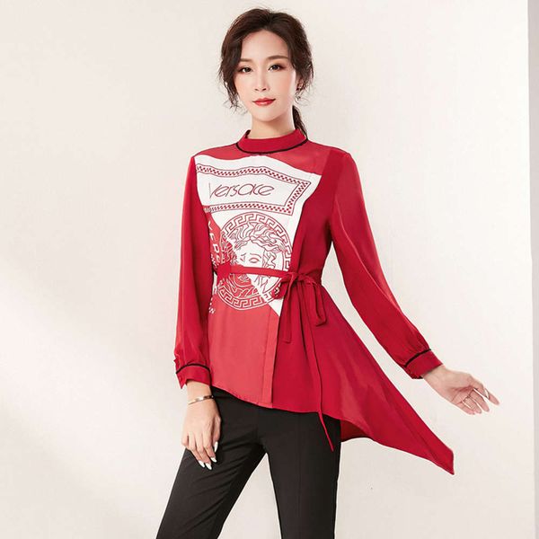 2020 autumn new women's clothing bandage slim temperament print bottom color contrast irregular shirt, White
2020 autumn new women's clothing bandage slim temperament print bottom color contrast irregular shirt, White