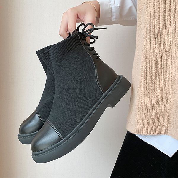 Image of Winter Warm Boots Fashion Flat Round toe ankle boots women Lace up Comfortable winter boots