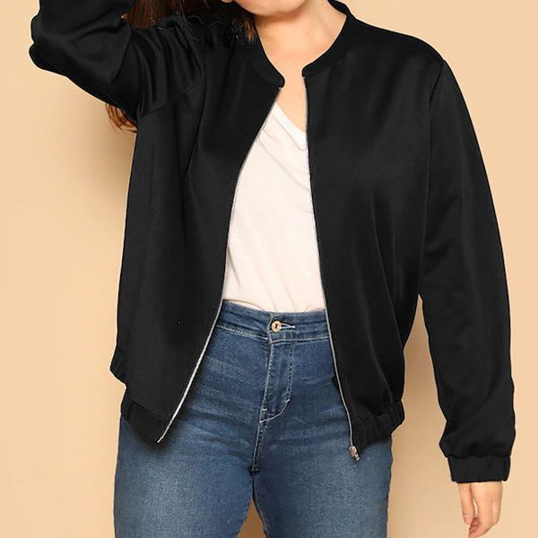 plus size solid bomber jacket casual zipper long sleeve retro coat 2021 autumn winter women jacket coats, Black;brown 
plus size solid bomber jacket casual zipper long sleeve retro coat 2021 autumn winter women jacket coats, Black;brown