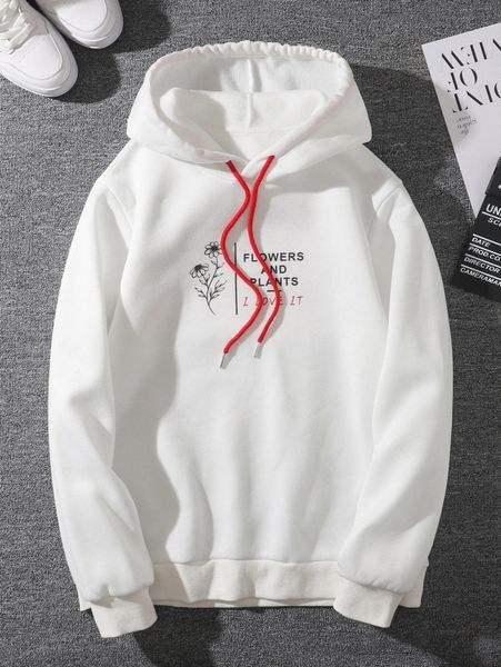 men floral and slogan graphic drawstring thermal lined hoodie v8zt#, Black
men floral and slogan graphic drawstring thermal lined hoodie v8zt#, Black