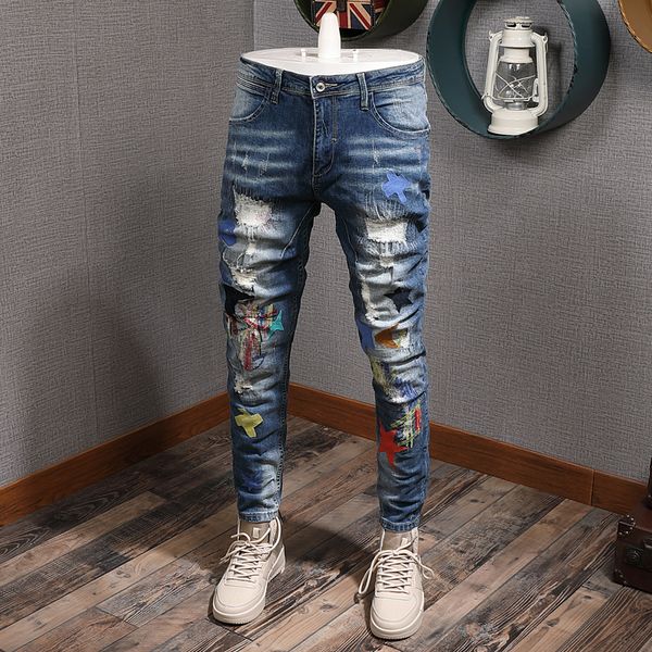 2021 new fashion streetwear patches embroidery designer slim fit ripped men denim punk pants destroy hip hop jeans homme wgau, Blue
2021 new fashion streetwear patches embroidery designer slim fit ripped men denim punk pants destroy hip hop jeans homme wgau, Blue