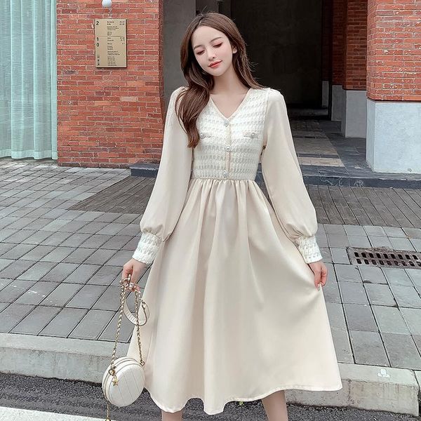 spring autumn a-line retro french style v-neck waist elegant thin temperament bottoming women's dress1, Black;gray 
spring autumn a-line retro french style v-neck waist elegant thin temperament bottoming women's dress1, Black;gray