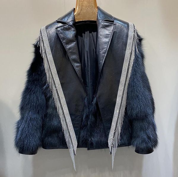 woman real leather jacket with real fox fur jacket tassel jackets fashion natural fur coats thick warm overcoat new arrival dhl blue, Black
woman real leather jacket with real fox fur jacket tassel jackets fashion natural fur coats thick warm overcoat new arrival dhl blue, Black