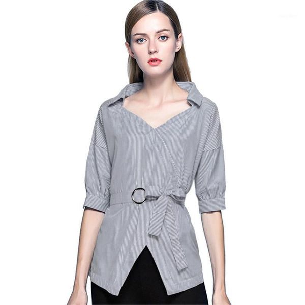 office lady women blouse stripe patchwork turn down collar slim short sleeve shirt female1, White
office lady women blouse stripe patchwork turn down collar slim short sleeve shirt female1, White