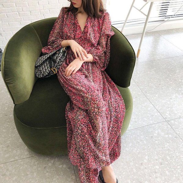 casual dresses 2021 spring autumn ankle length floral printed chiffon dress women vintage long sleeve v neck high waist slim fit korean, Black;gray
casual dresses 2021 spring autumn ankle length floral printed chiffon dress women vintage long sleeve v neck high waist slim fit korean, Black;gray