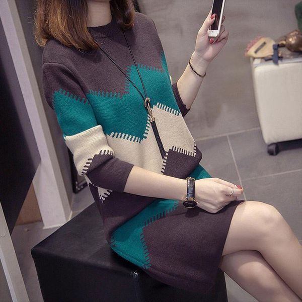 new spring autumn women sweater dress fashion stripe patchwork knitted dress plus size casual ladies pull femme vestidos f1669, Black;gray
new spring autumn women sweater dress fashion stripe patchwork knitted dress plus size casual ladies pull femme vestidos f1669, Black;gray