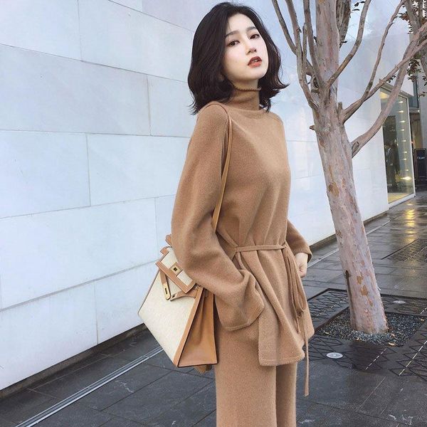 2020 knitting female sweater pantsuit for women two piece set knitted pullover turtleneck long sleeve + wide leg pants suit1, White
2020 knitting female sweater pantsuit for women two piece set knitted pullover turtleneck long sleeve + wide leg pants suit1, White