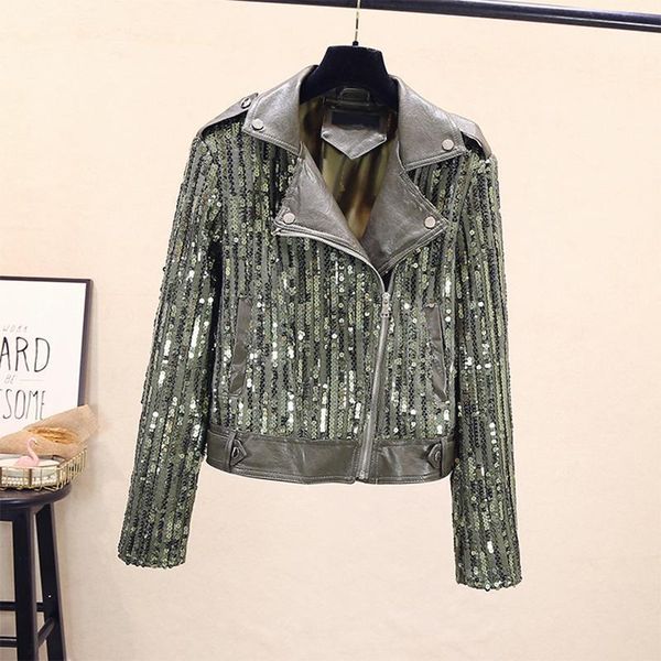 2020 versatile sequins stitching washed pu leather jacket women's short motorcycle jacket pu coat women faux leather coat women1, Black
2020 versatile sequins stitching washed pu leather jacket women's short motorcycle jacket pu coat women faux leather coat women1, Black