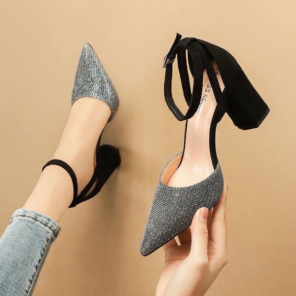 women shoes pumps sequined cloth hollow sandals ladies high heels comfortable sparkling dress shoes, Black
women shoes pumps sequined cloth hollow sandals ladies high heels comfortable sparkling dress shoes, Black