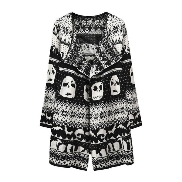 women long sleeve cardigan knitted sweater skull turn-down collar outerwear, White
women long sleeve cardigan knitted sweater skull turn-down collar outerwear, White