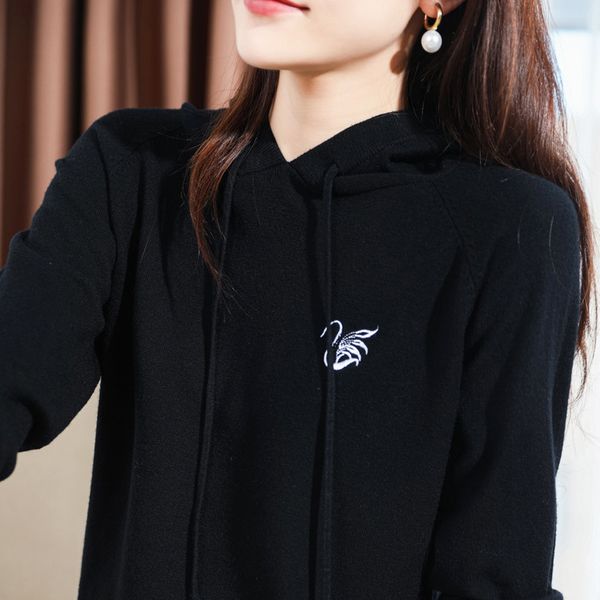 new style in autumn and winter with hooded sweater women's loose knit sweater korean embroidery base coat women's coat, Black
new style in autumn and winter with hooded sweater women's loose knit sweater korean embroidery base coat women's coat, Black