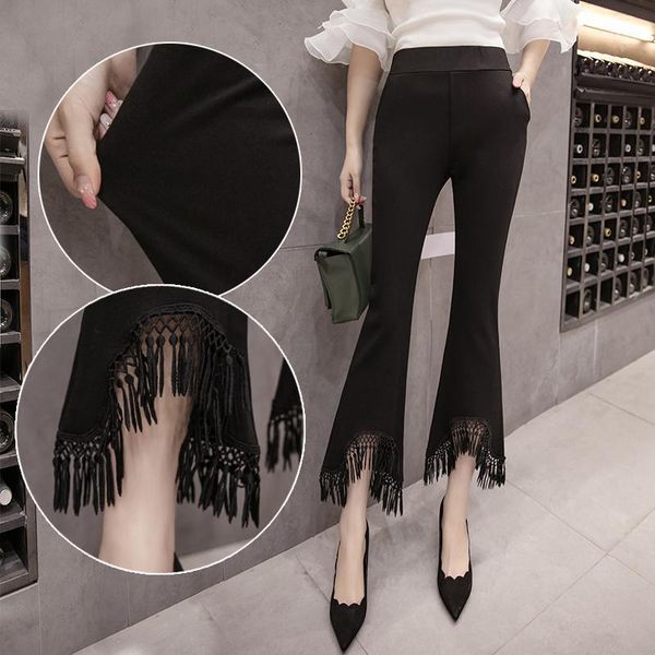black stretch boot cut pant for women fashion office work elegant trousers new casual slim street thin korean pockets lace pants1, Black;white
black stretch boot cut pant for women fashion office work elegant trousers new casual slim street thin korean pockets lace pants1, Black;white