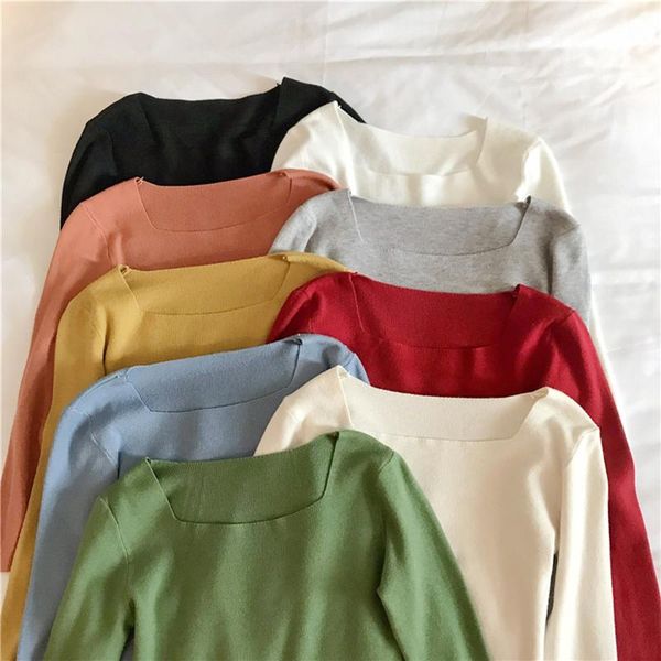 2020 casual long sleeve autumn knitted sweater women pullover square collar sweaters korean style winter slim pull knitwear, White;black
2020 casual long sleeve autumn knitted sweater women pullover square collar sweaters korean style winter slim pull knitwear, White;black