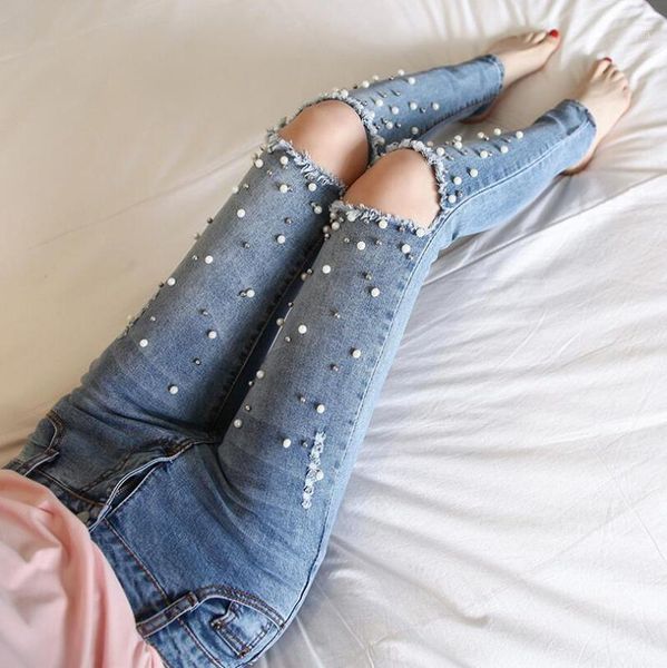 2017 new spring female diamond beaded jeans fashion hole slim skinny denim pants s6751, Blue
2017 new spring female diamond beaded jeans fashion hole slim skinny denim pants s6751, Blue